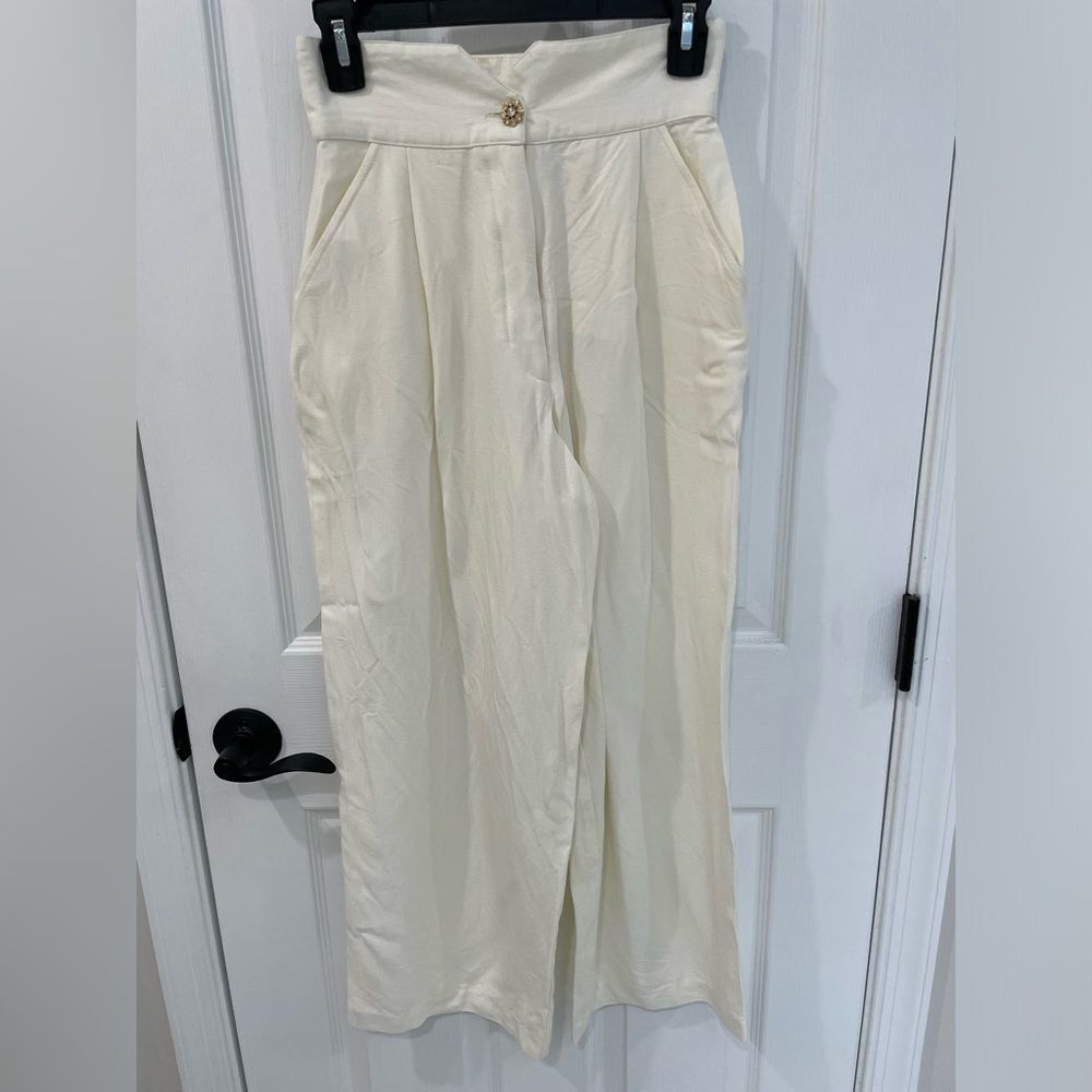 Tina Hägen Vintage Cream Broach Polyester Wide Leg Pants Women’s Size P Small